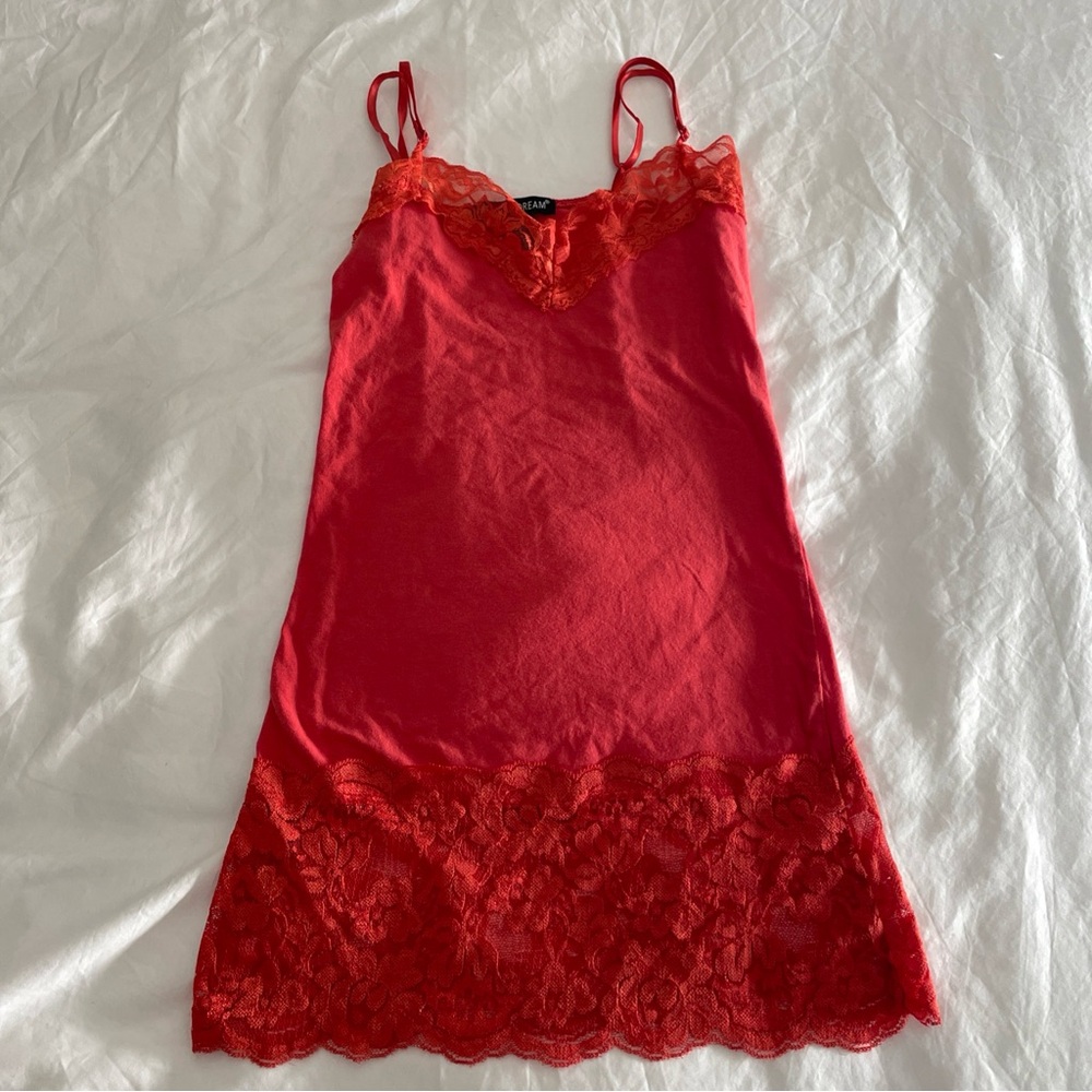 American Dream Vintage Y2K Lace Trim Tank‎ Top Orange Sz S